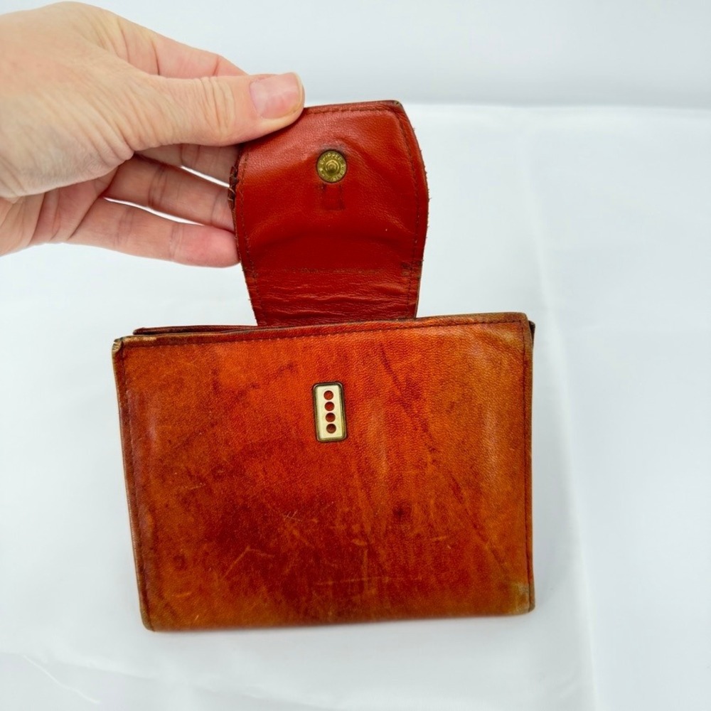 Rolfs Cowhide Wallet VTG Tooled Leather Kiss Lock Brown Retro‎ Photo Flap Womens - Picture 6 of 16